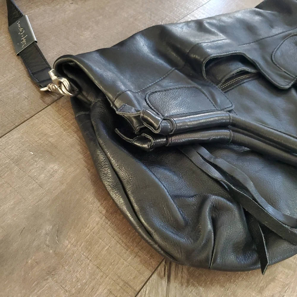 Foley + Corrina Mid City Black Leather Foldover Tote Bag Crossbody